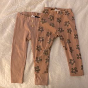 Pair of Zara floral rubbed leggings and H&M ribbed leggings